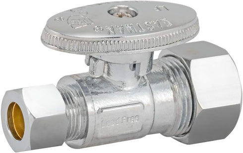 Eastman Quarter-Turn Straight Stop Valve, 5/8 Inch OD Compression Inlet x 3/8 Inch OD Compression Outlet, Chrome Plated