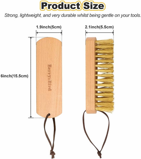 Berry&Bird Brass Brush, Ashwood Premium Brass Wire Brush with Cowhide Lanyard, Heavy Duty Wire Brushes for Cleaning