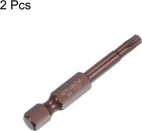 2pcs T20 Torx Bit 1/4" Hex Shank, 2" Length Magnetic Security Star Screwdriver Power Tool in Red