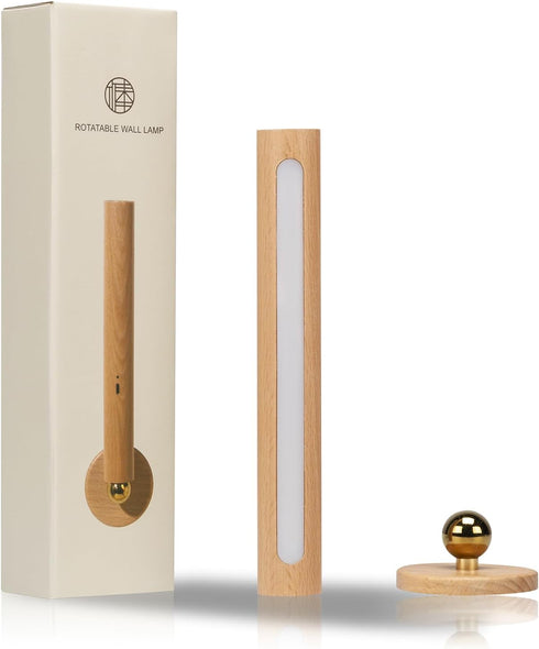 HBGFHG 360 Rotatable Wooden Led Wall Lamp Magnetic USB Rechargeable Wall Sconces Battery