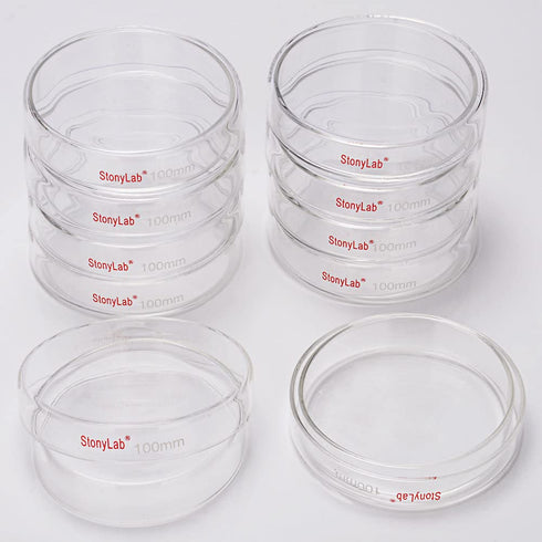 stonylab 10pk Autoclavable Borosilicate Glass Petri Dishes 100x20 mm with Clear Lid for Laboratory