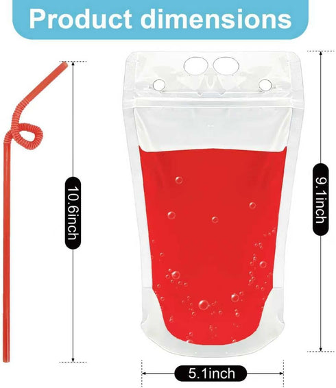 YSJFNVUI 100 Drink Pouches Straw Holes Reclosable Juice & Liquor Pouches for Adults | Drink Pouches for Adults Alcohol