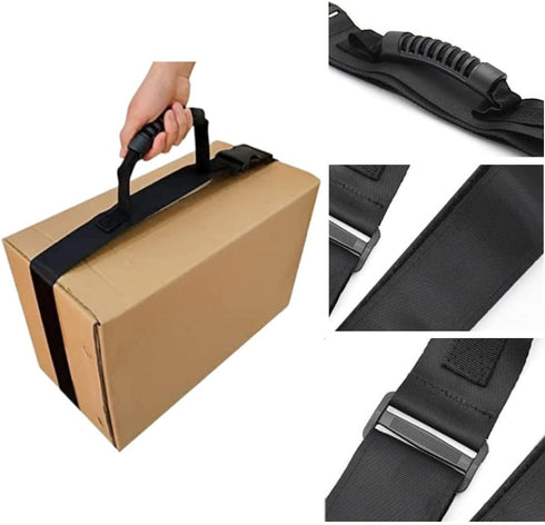 Box Carrying Strap with Handle, Adjustable Heavy Duty Luggage Lashing Strap Holder for Safe Moving and Carrying, Black