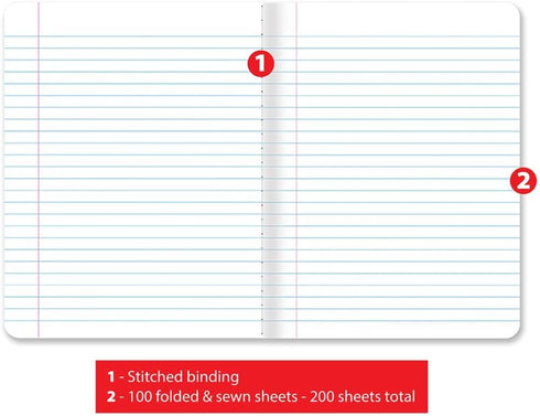 Better Office Products Composition Book Notebook, Hardcover, Wide Ruled, 100 Sheets, 9.75" x 7.5", Assorted Covers