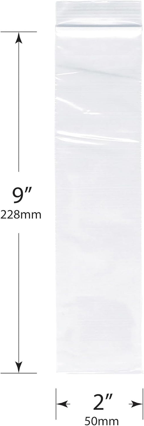 Plymor 2" x 9" Zipper Reclosable Plastic Bags, 2 Mil, Pack of 200