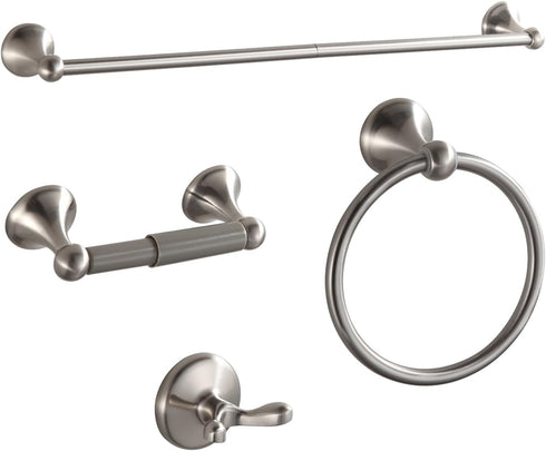 BGL Bathroom Accessories Set, Glossy Stain Nickel Expandable Towel Bar 4-Piece Bathroom