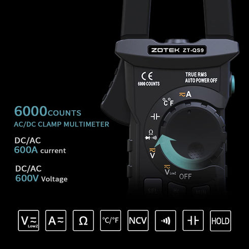 ZT-QS9 Clamp Meter T-RMS 6000 Counts Multimeter Tester, AC DC Current Voltage Diode Tester, Digital Voltmeter