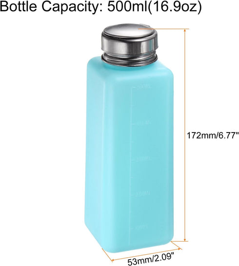 HARFINGTON Solvent Alcohol Dispenser, 500ml Push Down Liquid Dispenser Pump with Sealing Stainless Steel Lid, Blue