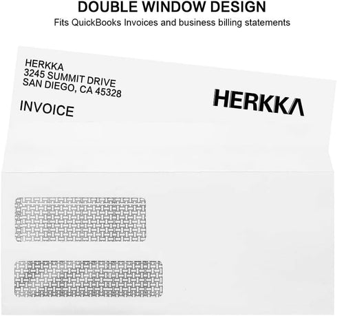 HERKKA #9 Double Window Security Envelopes, 500 Pack, Designed for Quickbooks Invoices, 24 LB