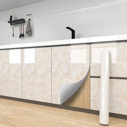 Yancorp 16"x120" Cream White Contact Paper, Removable Wallpaper Peel and Stick for Waterproof Marble Countertops,