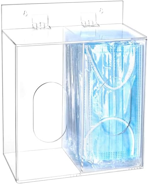 QWORK Acrylic Face Mask Dispenser Box, Clear Holder with Lid for Disposable Masks, Gloves, Hairnets