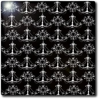 3dRose 8 Inch Shabby Chandelier White On Black Trendy Modern Damask Pattern Ceramic Tile