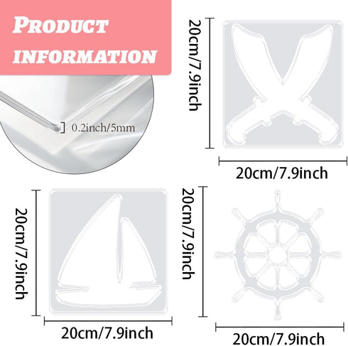 3PCS Sailboat 7.9x7.9 INFUNLY Nautical Acrylic Router Template Clear Router Inlay Template Ship Wheel Carving Templates