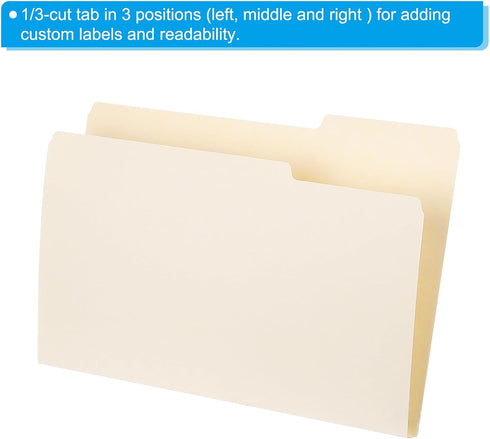 PATIKIL 50pcs Manila File Folders - Legal Size 1/3 Cut Paper Organizer Bulk for Classroom Home Office (8.5 x 14 Inch)