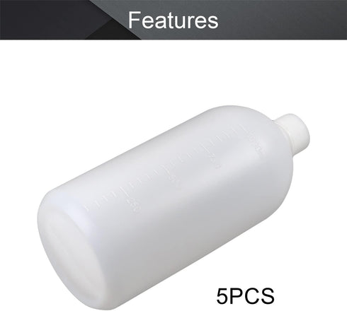 Othmro 5Pcs 1000ml/33.82oz PE Bottles, Small Mouth Laboratory Reagent Bottle for Food Store, White Translucent