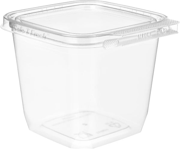 EcoQuality 24oz Square Clear Plastic Clamshell Food Storage Container with Tamper Resistant