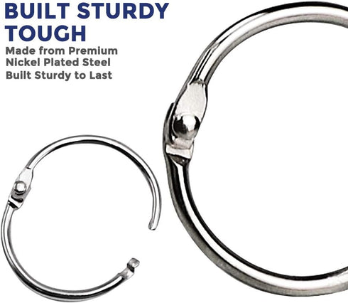 Binder Rings 1 Inch, 100 pcs Sturdy Book Rings for Loose Leaf Binder, Nickel Plated Metal Rings for Office School