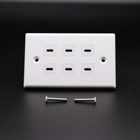 USB C Charger Wall Outlet Plate, LOKEKE 6 Ports USB Type C Power Wall Outlet Plug Plate, White