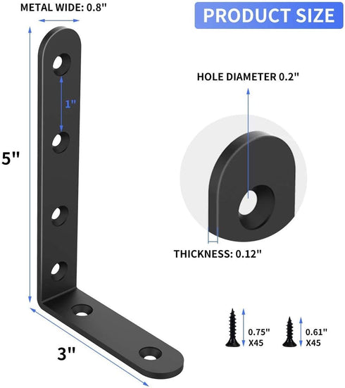 Emeroll 20 5 3 Inch PCS Black Corner Bracket Heavy Duty Shelf Brackets x L Corner Brace Joint Angle Bracket