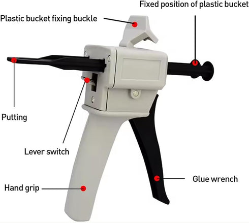 AB Glue Gun, 50ml Two-Component Glue Gun, 2:1/1:1 Epoxy Sealant Dispensing Kit