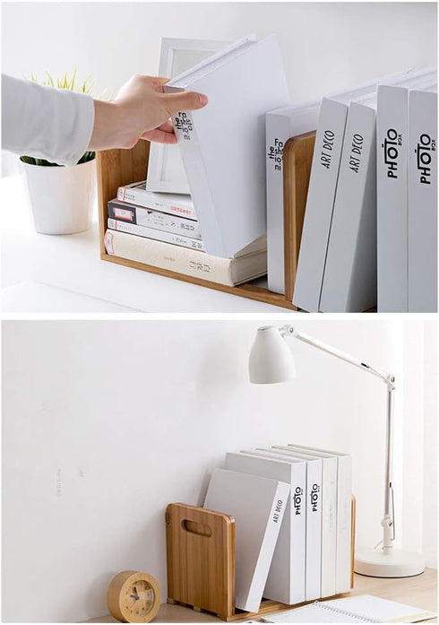 Rack,Countertop Bamboo Desktop Bookshelf Adjustable Storage Organizer Display Shelf Platforms, Book Stands Shelves