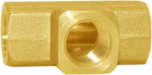 Joywayus Brass Pipe Fitting Barstock Tee, 3 Way 1/4" NPT Female Hose Fitting, Pack of 2