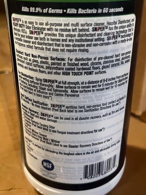 SNiPER Hospital Disinfectant, Odor Eliminator & All-Purpose Cleaner, 32 Ounce Spray