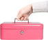Cash Box with Money Tray, Large Money Box with Key Lock, 9.8 x 7.9 x 3.5 inches, Pink