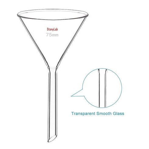 StonyLab 2-Pack Heavy Wall Borosilicate Glass Funnel, Short Stem 75mm Diameter