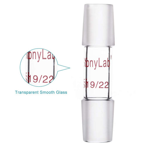 stonylab Glass 19/22 Straight Laboratory Adapter, Borosilicate Glass, 30mm Between Two 19/22 Ground Joints