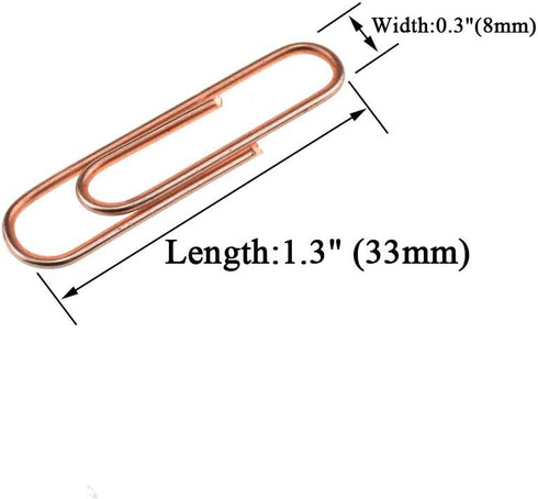HAHIYO Rose Gold Paper Clips - 1.3" (33mm) Length, Vinyl Coated, 120 Pack for Home Office School