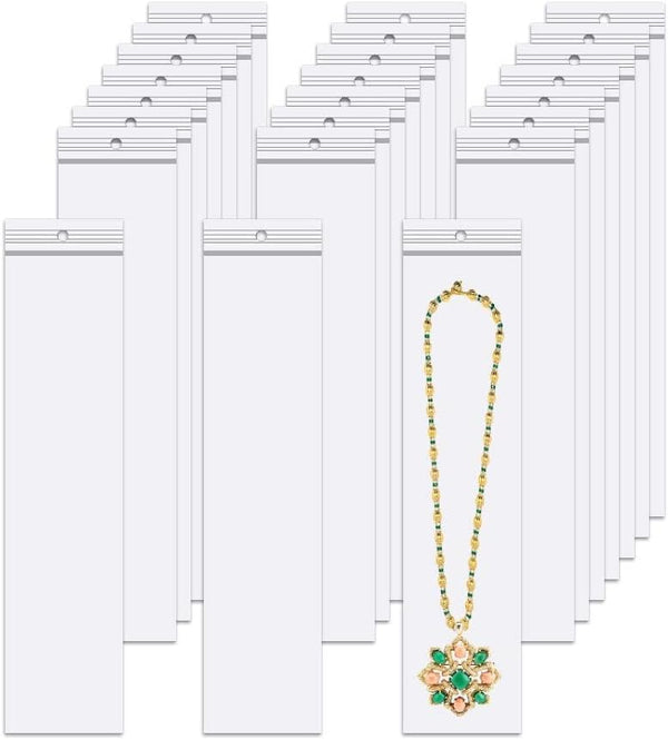 3 x 12" Long Jewelry Bags, Clear 100pcs Clear Necklace Bags with Hang Hole, Poly Zip Seal Storage Bags for Packaging