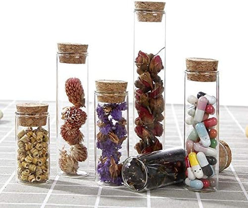 10Pcs 40ml Glass Test Tubes with Cork Stoppers, Clear Flat Borosilicate Bottles for Beads Candy Storage