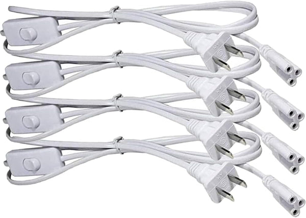 T5 T8 LED Tube Power Extension Cable with On/Off Switch, 4-Pack 6FT/1.8M LED T5/T8 Light Fixture Extension Wire