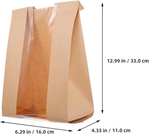 ARTSEWPLY 100pcs 250g Packaging Kraft Paper Bread Bags with Window, Baking Sandwich Pouches for Toast, Cookies