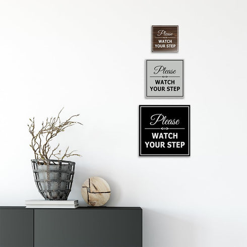 Signs ByLITA Square Classy Please Watch Your Step Sign | Safety Sign with Easy Installation (Black Gold)
