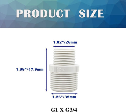 9PCS 1" to 3/4" PVC Pipe Fitting, Hex Nipple G1 Male X G3/4 Male Coupling Adaptor for Thread Plumbing Connection