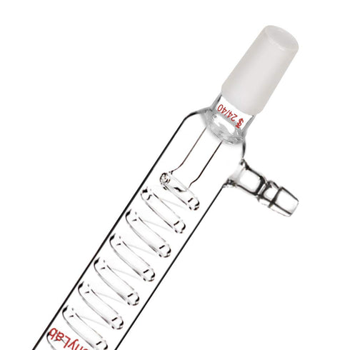 StonyLab Borosilicate Glass Graham Condenser, 200mm Jacket Length, 24/40 Joint Lab Glass