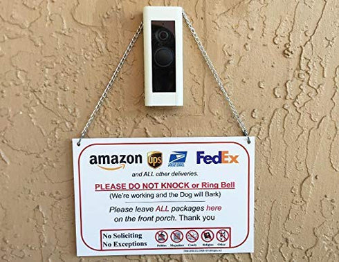 Leave Package Sign - Do Not Knock or Ring Doorbell, Dog Will Bark, 6" x 9", Waterproof PVC