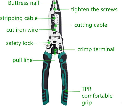 szhdxsy, 10-in-1 Wire Stripper Tool, Wire breaking pliers Cable cutters, Multi-functional pointed-nose pliers for cable stripping, cutting and terminal crimping
