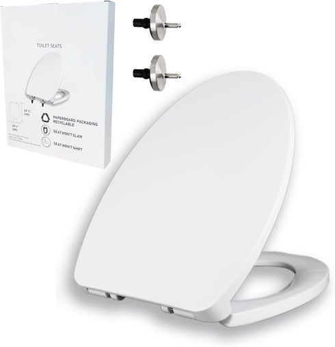 YNR Toilet Seat with Slow Close Hinges, Standard Elongated Toilet Seat with