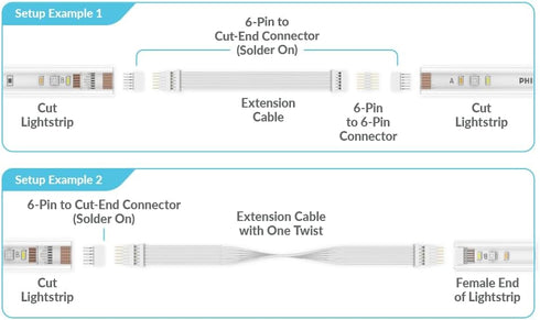 Litcessory 6-Pin to Cut-End Connector for Philips Hue Lightstrip Plus, 10 Pack, White