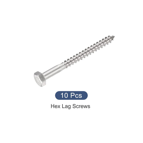 Hex Lag Screws (M6x70mm) - 10 Pcs 304 Stainless Steel Self-Tapping Wood Bolts for Household Applications