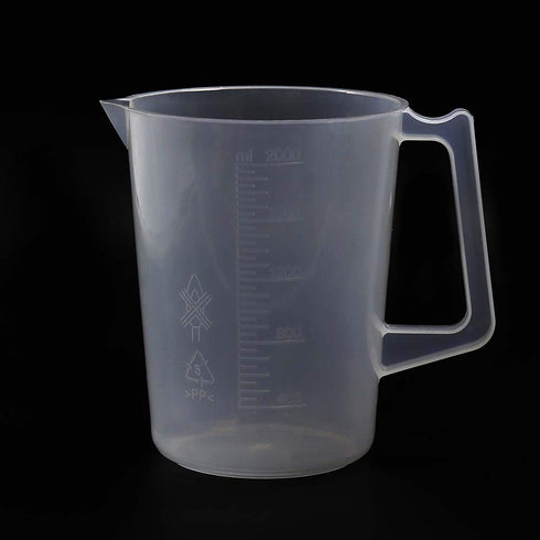 ULAB Handled Plastic Beaker, 2000ml Volume, PP Material, with Spout and Molded Graduation, UBP1012