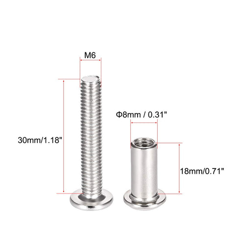 uxcell Screw Post Fit for 5/16"(8mm) Hole Dia, Male M6x30mm Belt Buckle Binding Bolts Leather Fastener Carbon Steel (10