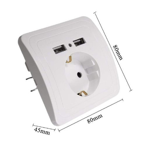 1set Smart Home Dual USB Port 2400mA Wall Charger Adapter, 16A EU Standard Electrical Plug Socket Power Outlet