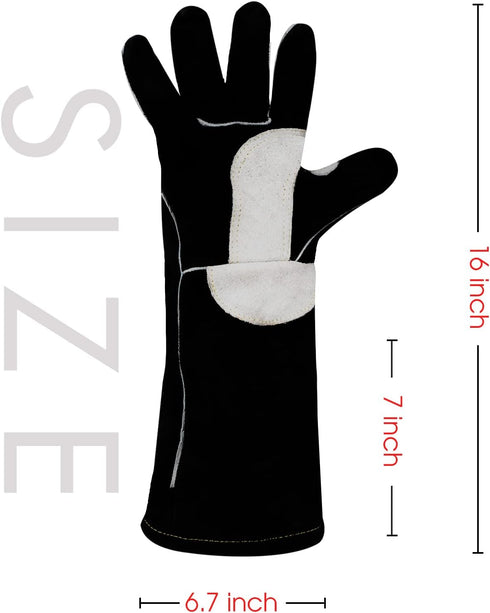 YESWELDER Leather Forge MIG Welding Gloves, Heat Resistant Black Gloves for Grill/BBQ/Oven