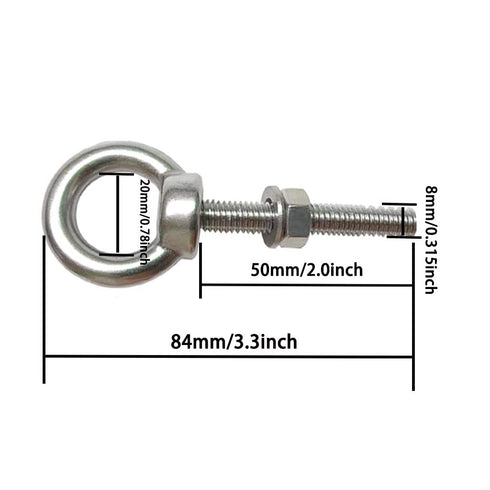 M8 Stainless Steel Shoulder Eye Bolt, 4 Pack Heavy Duty 5/16" Screw Bolt Accessories with Nuts and Washer (50mm Thread)