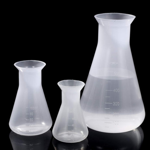 Hemobllo Plastic Erlenmeyer Flask Set - 3 Pcs Graduated Scientific Flasks (50ml+100ml+500ml)