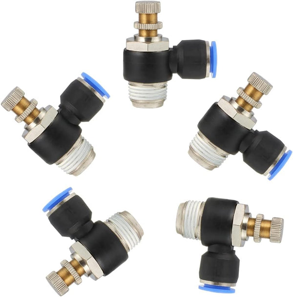 Pneumatic Push to Connect Air Flow Control Valve, 6mm Tube OD x 1/4" Male BSP Thread, Elbow Switch Valve Fitting